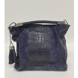 BORSE IN PELLE EUC XL BLUE LEATHER CROCODILE PRINT SHOULDER BAG